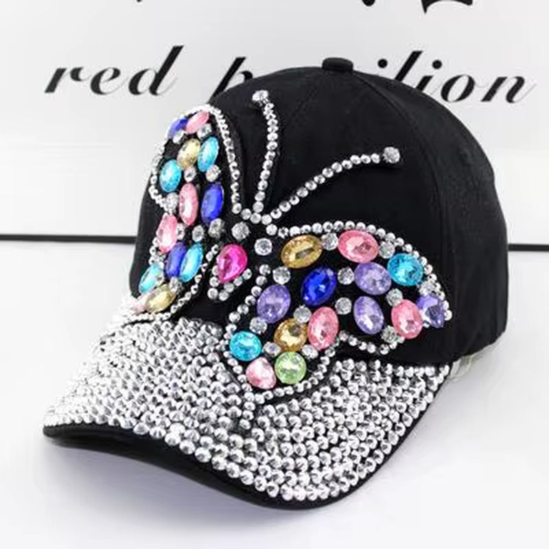 2017 Fall Baseball Cap Women Full Crystal Colorful Big Butterfly Hat Denim Bling Rhinestone Snapback Caps Casquette Summer Hats