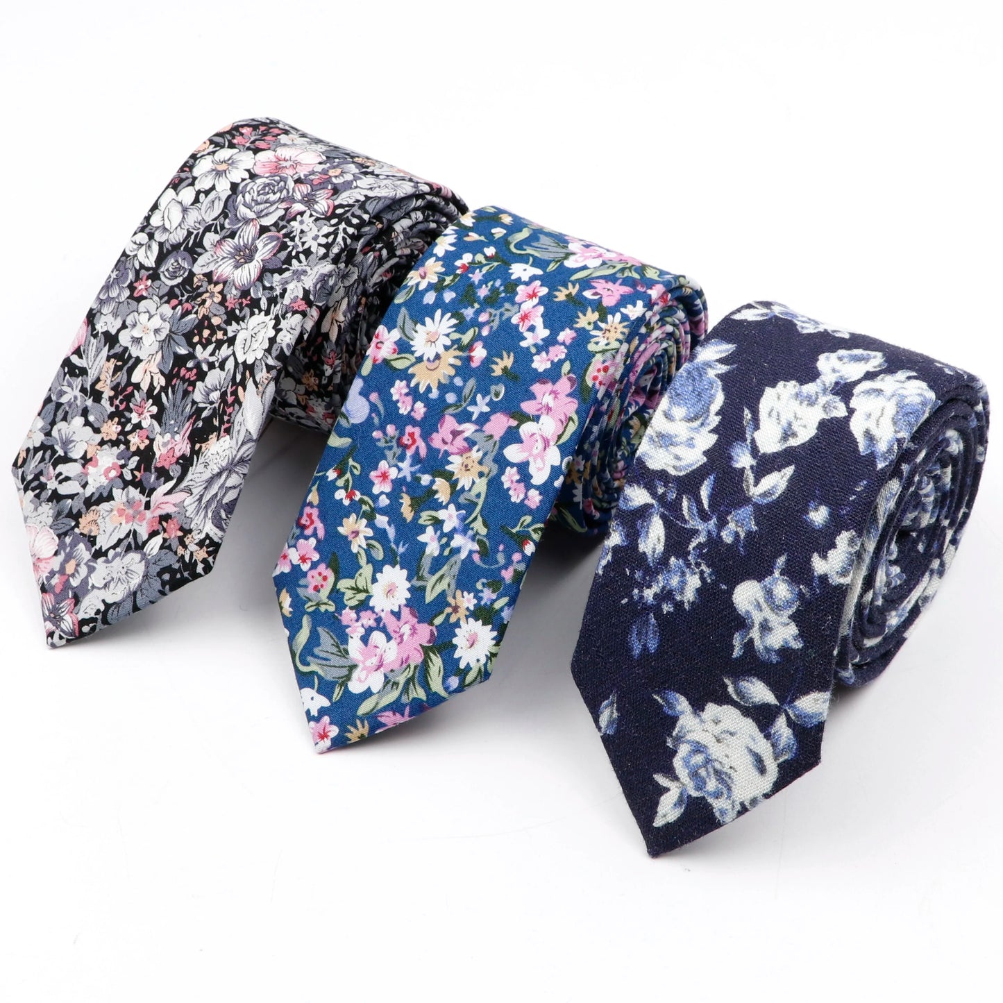 New Floral Print Tie for Men Women Skinny Cotton Neck Tie for Wedding Casual Mens Neckties Suits Collar Neck Ties Gift for Man