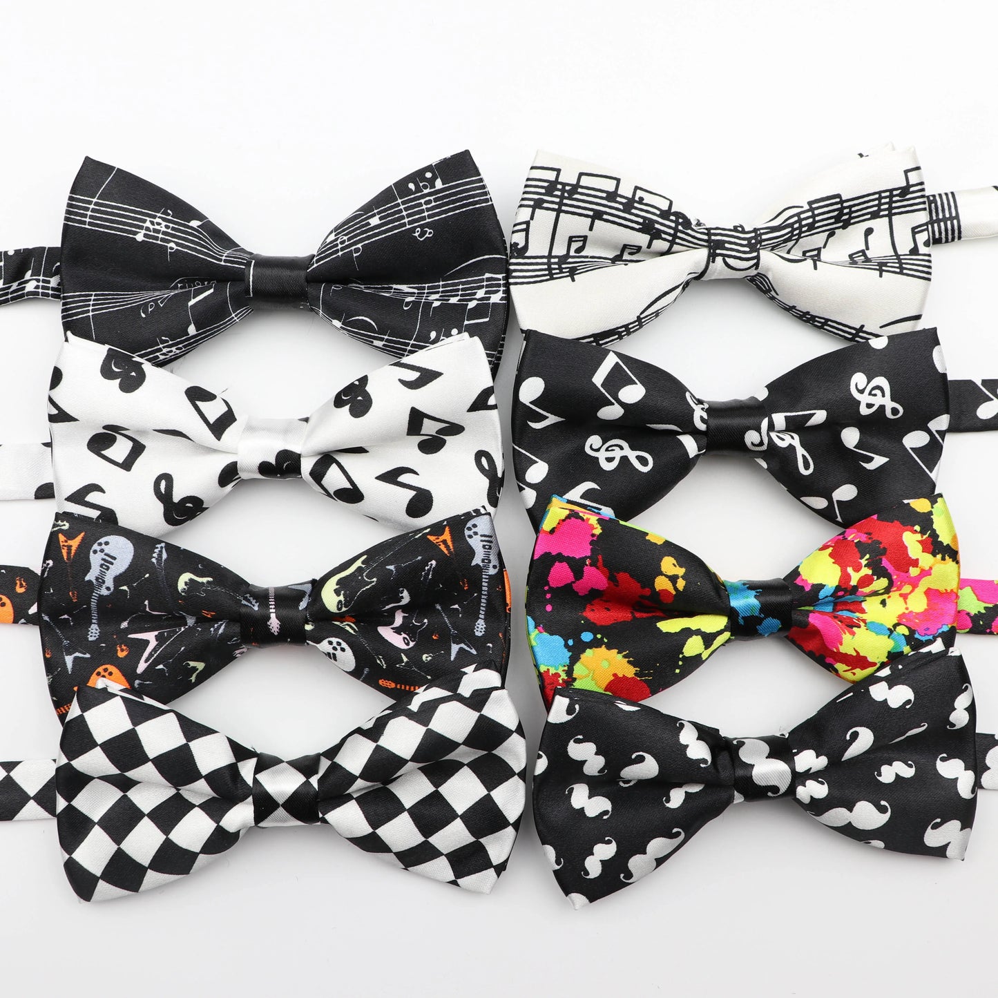 Mens Music Bow Tie Character Moustache Bowtie Smooth Camouflag Note Necktie Soft Polyester Butterfly Festival Striped Ties