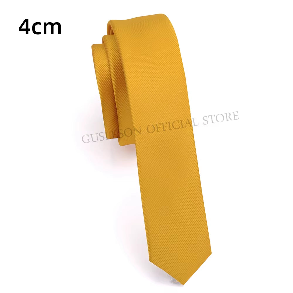 GUSLESON Quality Casual 4Cm Slim Solid Tie Red Yellow Green Ties Handmade Fashion Men Woven Skinny Necktie for Wedding Party