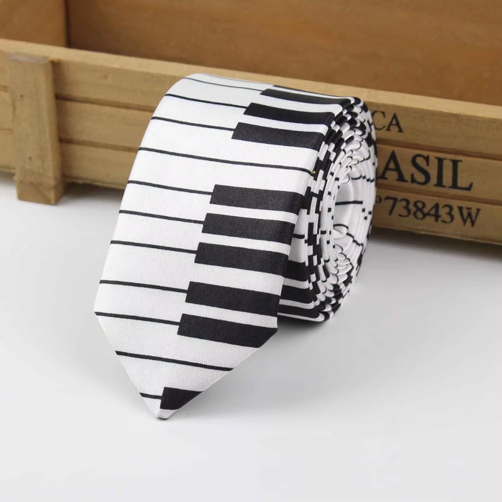 New Style Men'S Fashion Neckties Helloween Festival Christmas Tie Soft Designer Character Necktie Music Score Piano Guitar