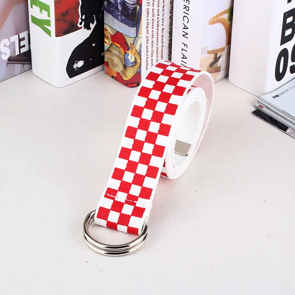 Casual Men Women Waistband Black White Plaid Belt Canvas Checkerboard Belts Cummerbunds Canvas Waist Belts Casual Checkered