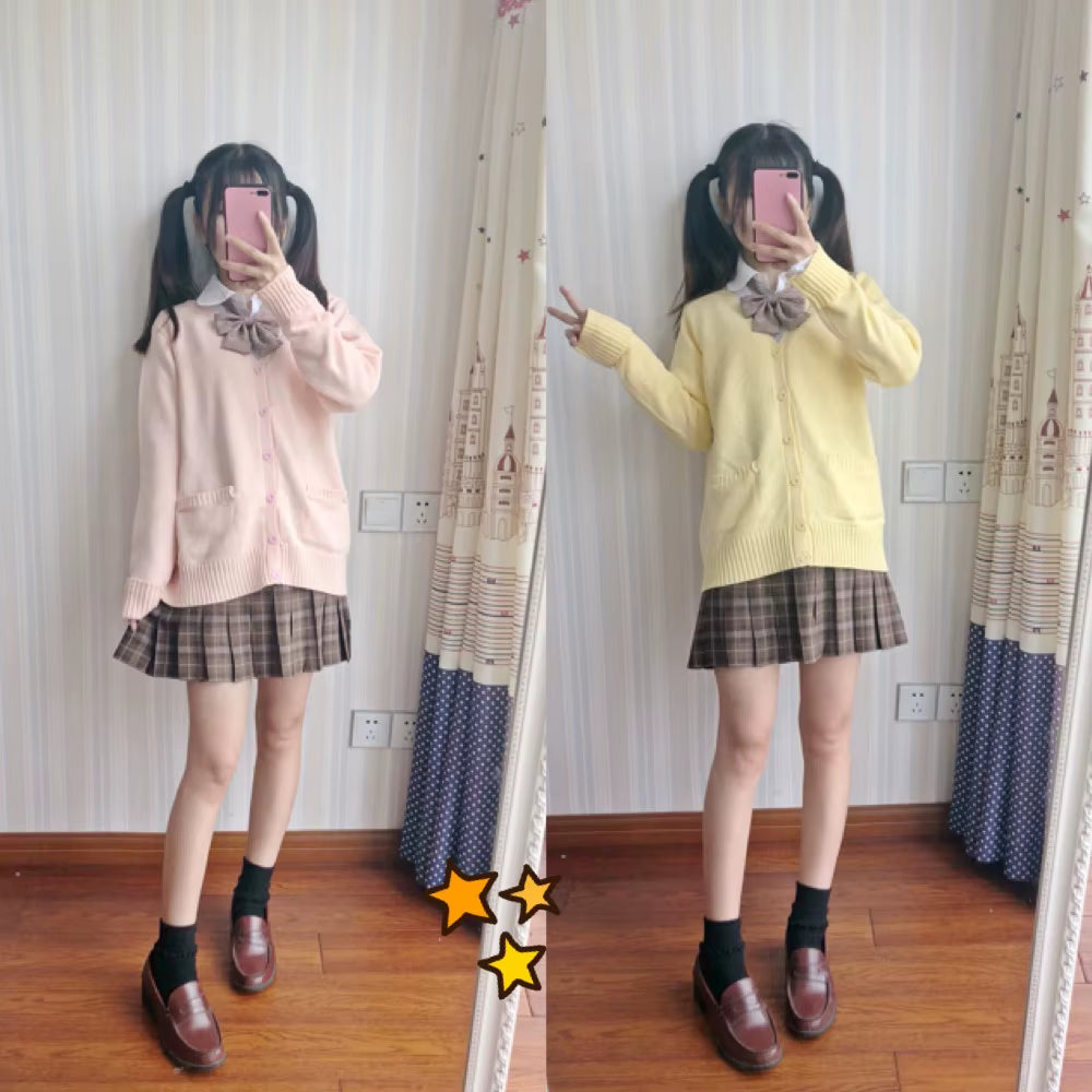 Japan School Sweater Spring and Autumn 100% V-Neck Cotton Knitted Sweater JK Uniforms Cardigan Multicolor Girls Student Cosplay