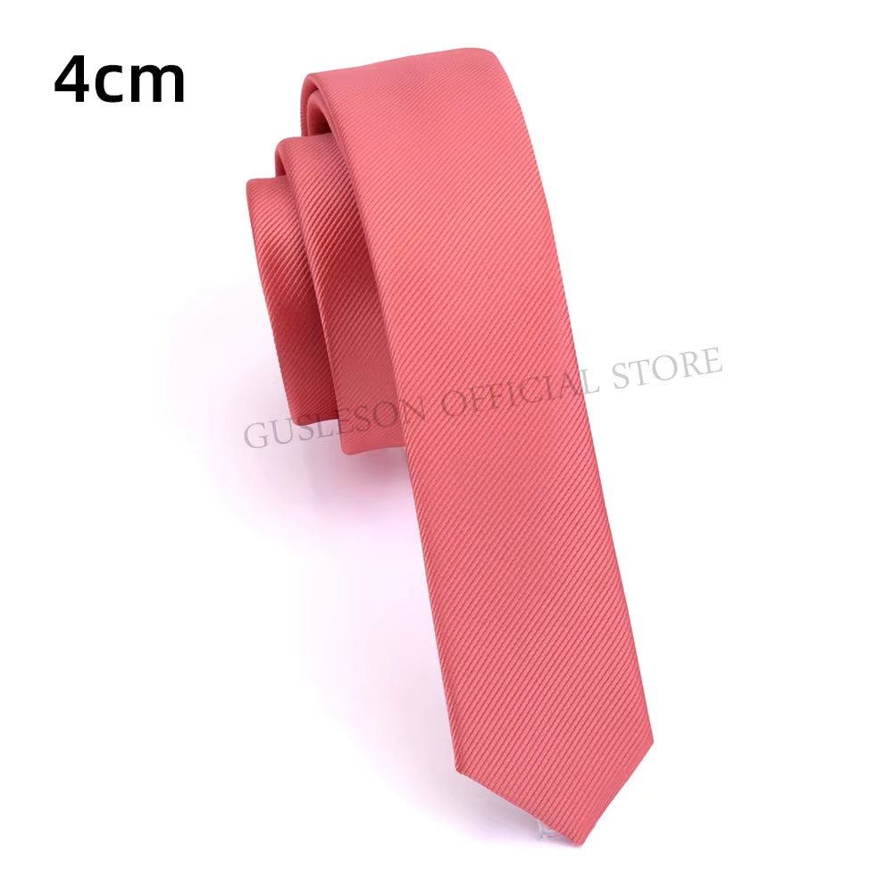 GUSLESON Quality Casual 4Cm Slim Solid Tie Red Yellow Green Ties Handmade Fashion Men Woven Skinny Necktie for Wedding Party