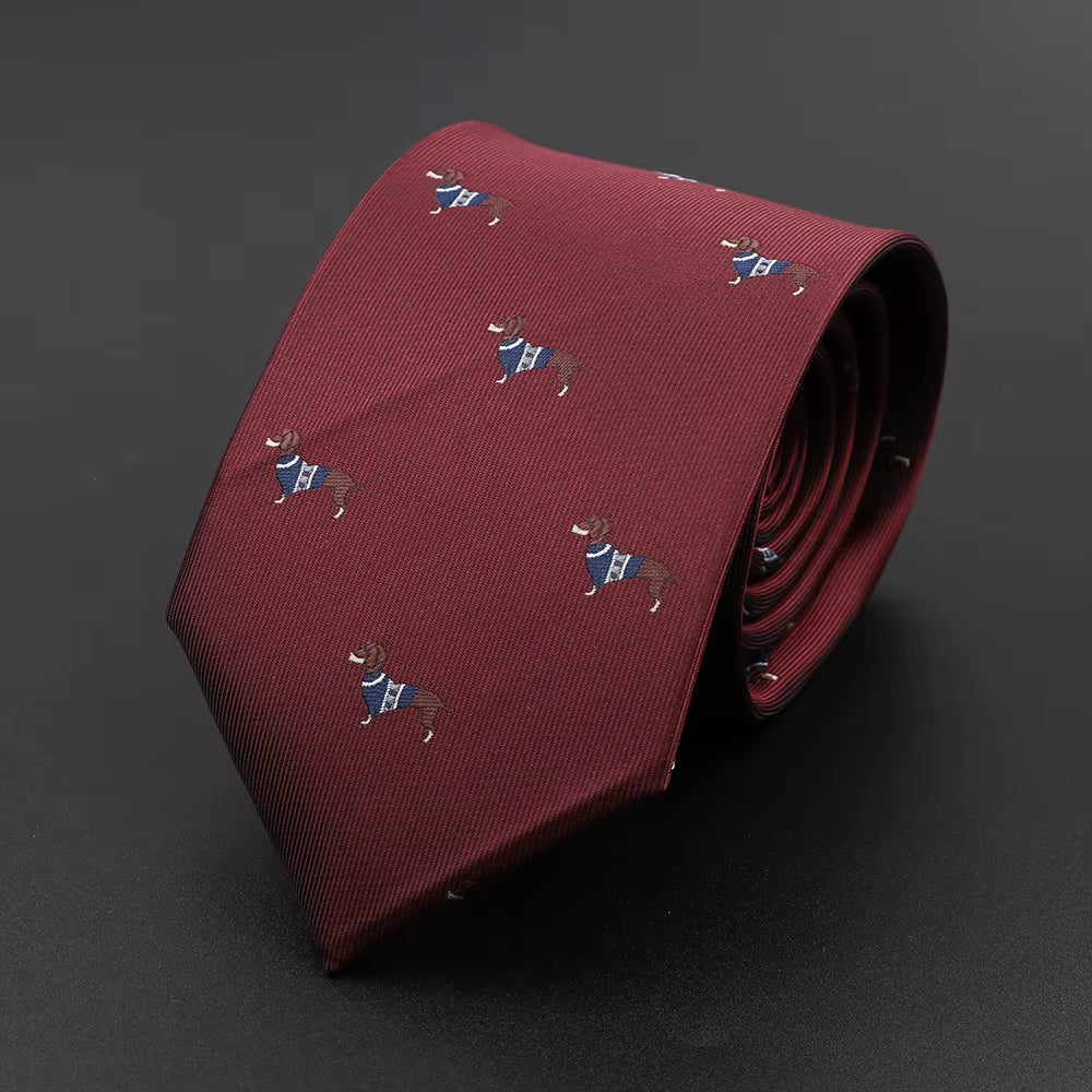 New Casual Men'S Ties Dog Lion Bear Horse Flower Pattern Red Blue Jacquard Necktie for Men Wedding Groom Business Accessories