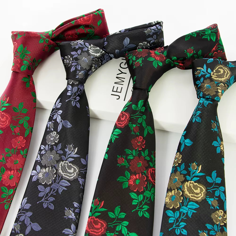 New Designs Classic Silk Men Tie Floral Rose 8Cm Red Jacquard Necktie Gravata Ties for Men Formal Wear Business Wedding