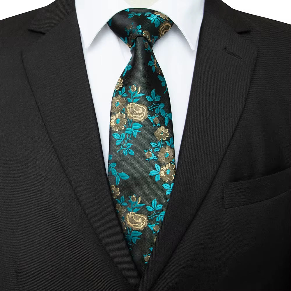 New Designs Classic Silk Men Tie Floral Rose 8Cm Red Jacquard Necktie Gravata Ties for Men Formal Wear Business Wedding