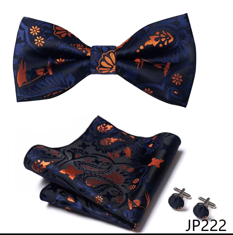 Slim Tie Set Men Bow Tie and Pocket Square Bowtie Necktie Cravate Handkerchief Man Corbatas Hombre Pajarita Fit Wedding