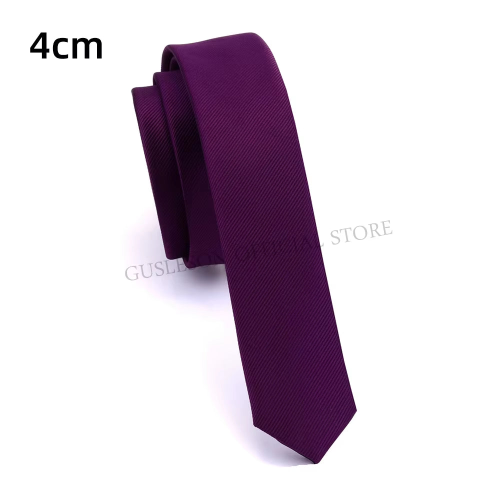 GUSLESON Quality Casual 4Cm Slim Solid Tie Red Yellow Green Ties Handmade Fashion Men Woven Skinny Necktie for Wedding Party