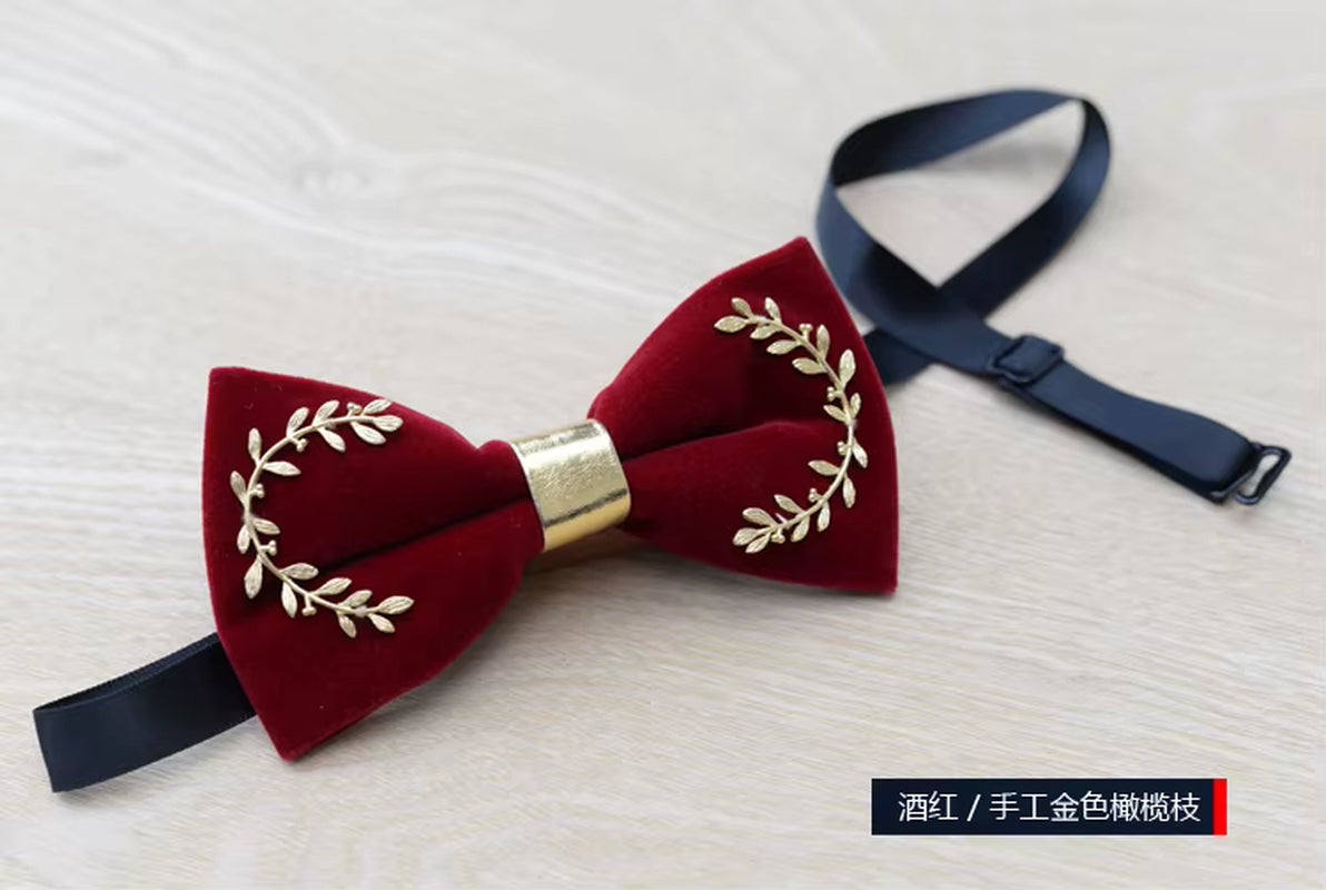 New Fashion Men'S Gold Velvet Bowtie Christmas Metal Decorated Wedding Luxury Bow Ties Trendy Collar Jewelry Gifts for Men