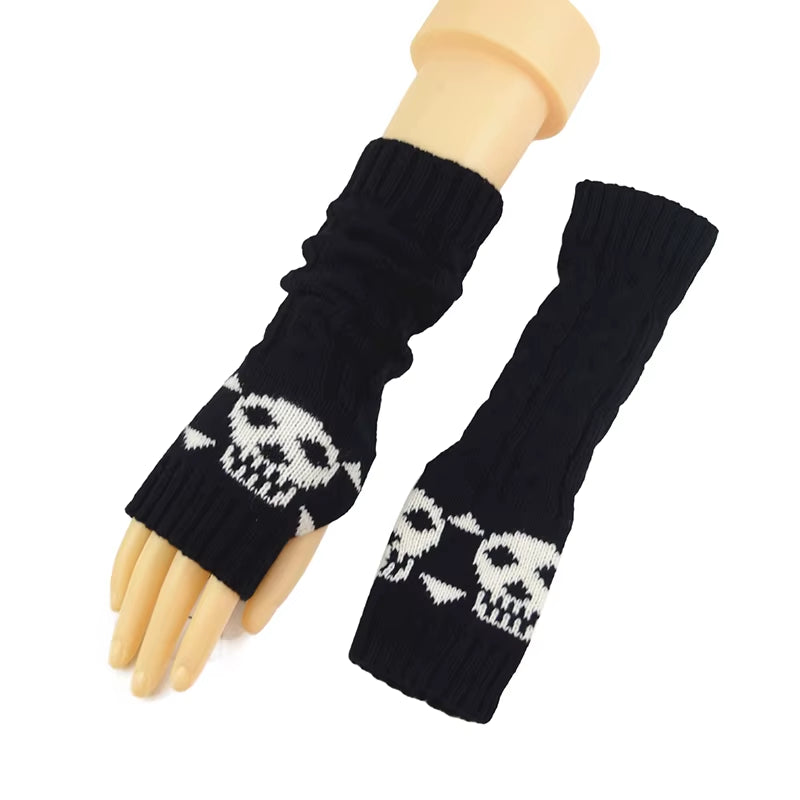 Fashion Women Winter Gloves Wrist Arm Hand Warmer Knitted Long Fingerless Gloves Mitten Stretch Solid Touch Screen Gloves Gothic