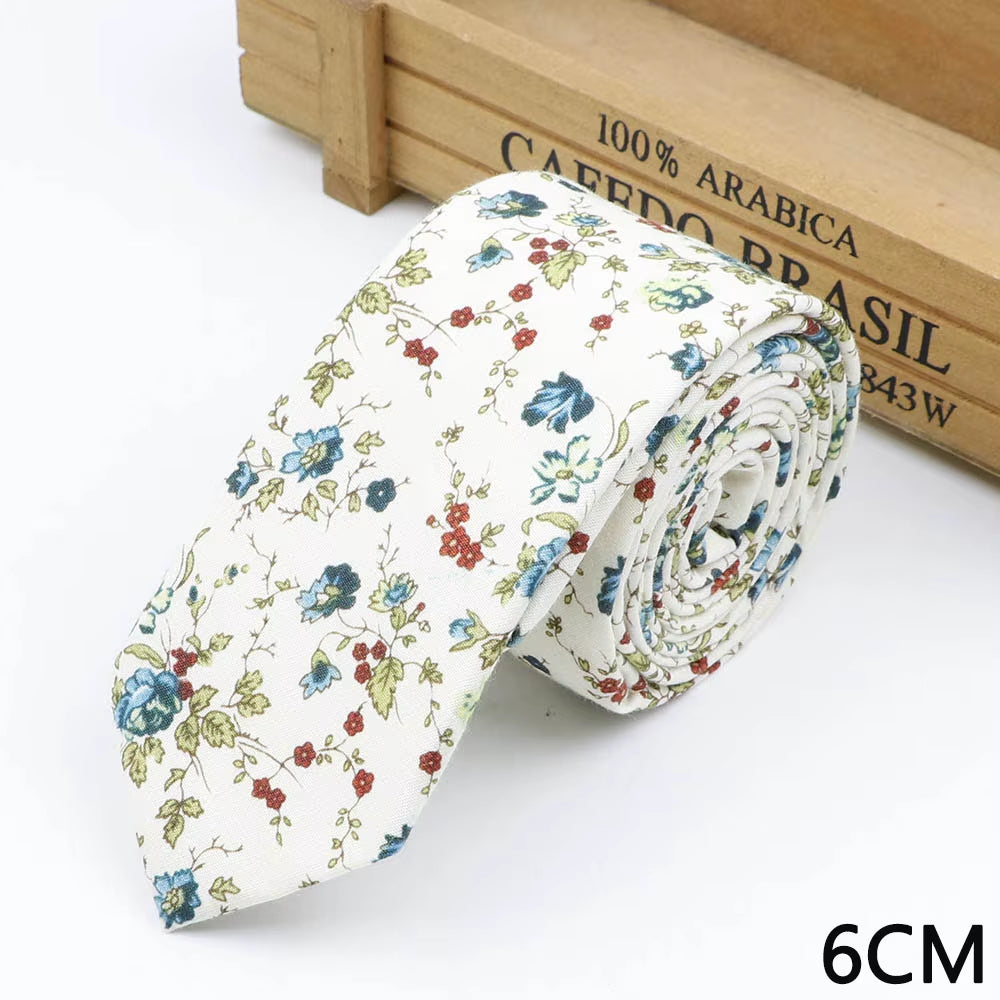 New Floral Print Tie for Men Women Skinny Cotton Neck Tie for Wedding Casual Mens Neckties Suits Collar Neck Ties Gift for Man