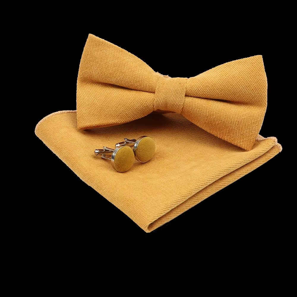 Solid Polyester Dots Bowtie Handkerchief Cufflinks Set Men Fashion Butterfly Party Wedding Bowties without Box Novelty Ties Gift