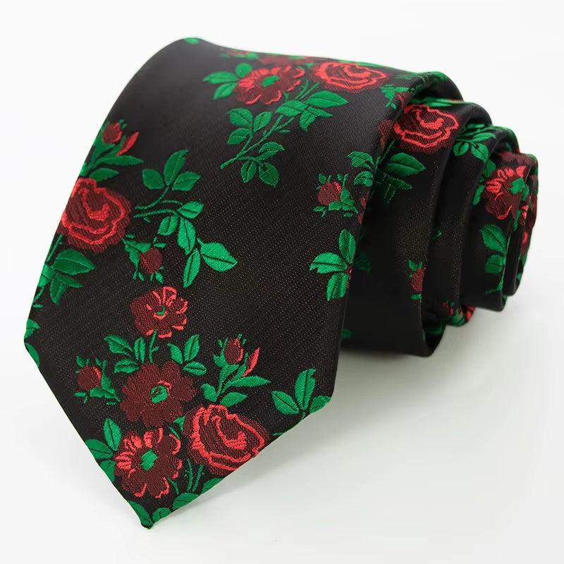 New Designs Classic Silk Men Tie Floral Rose 8Cm Red Jacquard Necktie Gravata Ties for Men Formal Wear Business Wedding