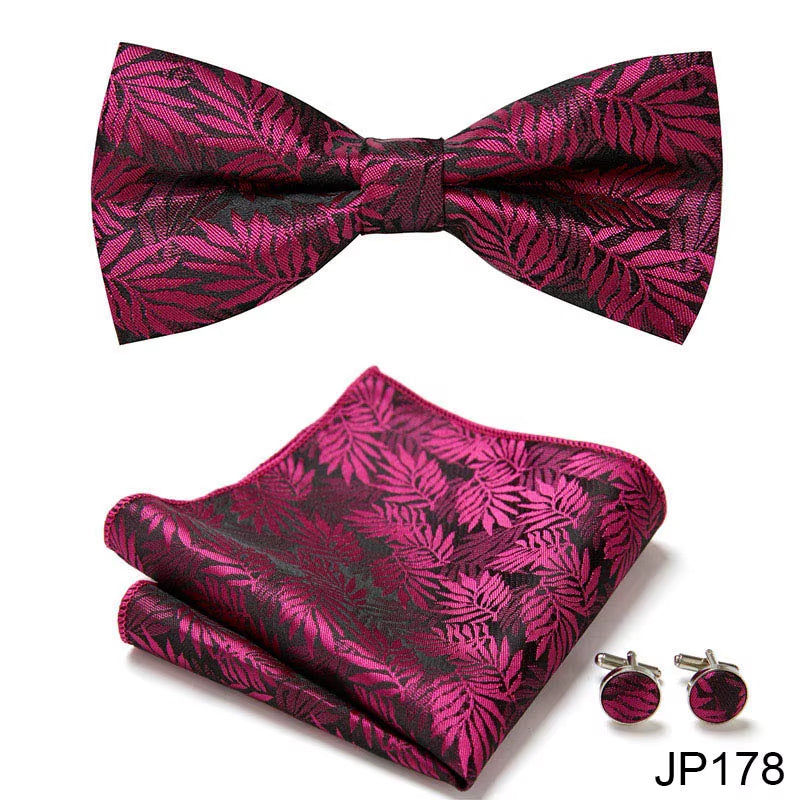 Slim Tie Set Men Bow Tie and Pocket Square Bowtie Necktie Cravate Handkerchief Man Corbatas Hombre Pajarita Fit Wedding