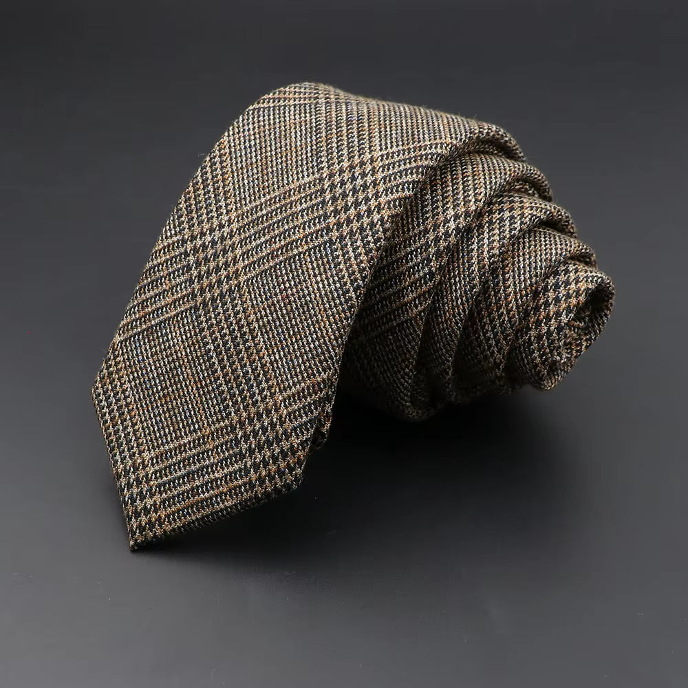 Mens Ties 6Cm Classic Cotton Handmade Skinny Grey Plaid Neckties Striped Narrow Collar Slim Cashmere Casual Tie Accessories Gift