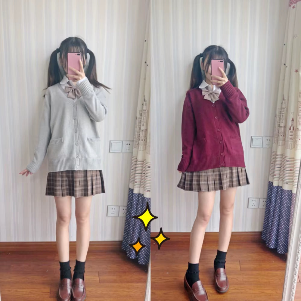 Japan School Sweater Spring and Autumn 100% V-Neck Cotton Knitted Sweater JK Uniforms Cardigan Multicolor Girls Student Cosplay