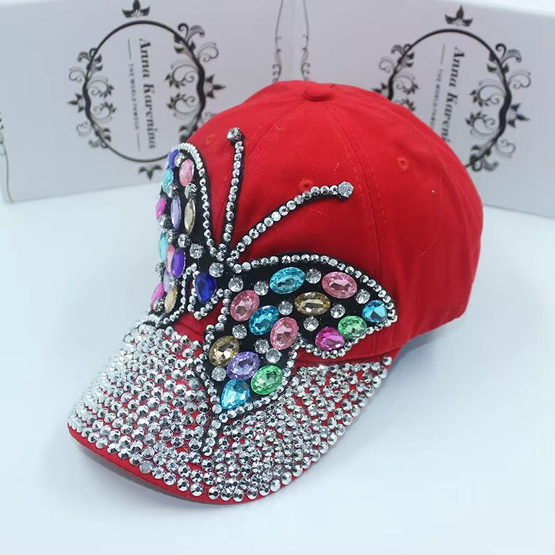 2017 Fall Baseball Cap Women Full Crystal Colorful Big Butterfly Hat Denim Bling Rhinestone Snapback Caps Casquette Summer Hats