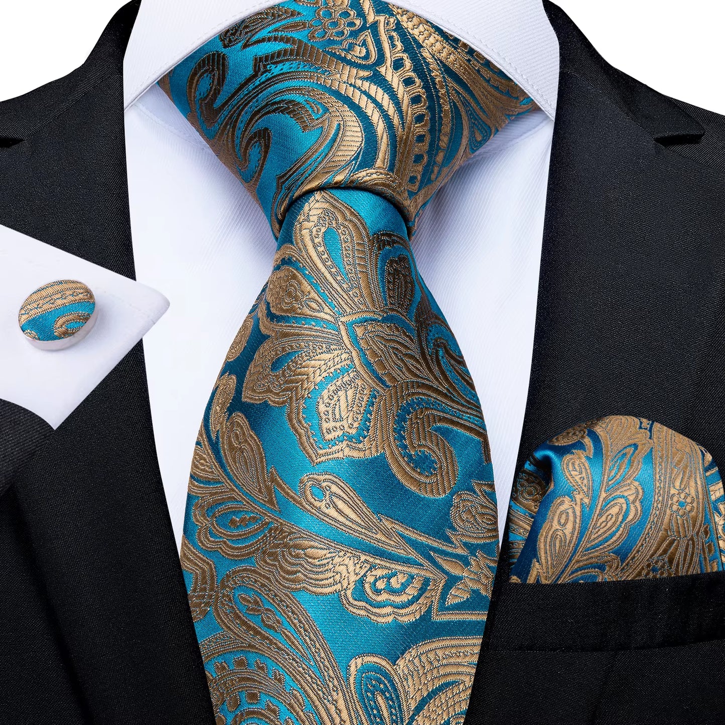 8Cm Blue Plaid Paisley Dot 100% Silk Men Tie Business Formal Wedding Party Necktie Hanky Cufflinks Set Mens Ties Gift