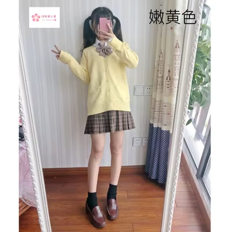 Japan School Sweater Spring and Autumn 100% V-Neck Cotton Knitted Sweater JK Uniforms Cardigan Multicolor Girls Student Cosplay