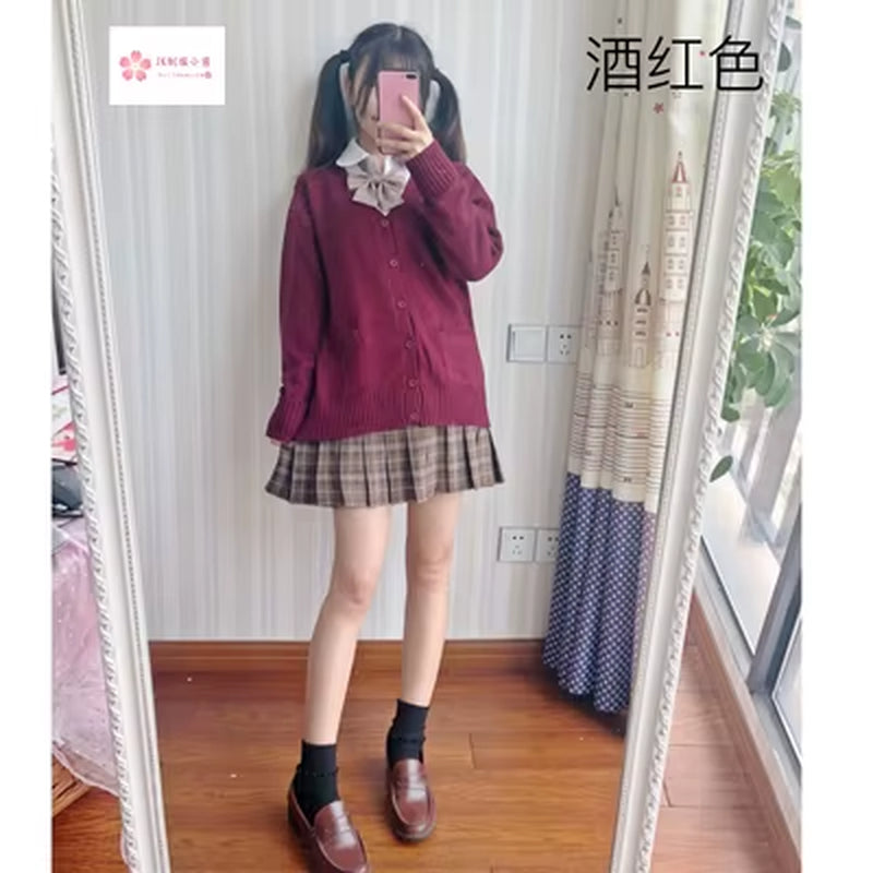 Japan School Sweater Spring and Autumn 100% V-Neck Cotton Knitted Sweater JK Uniforms Cardigan Multicolor Girls Student Cosplay