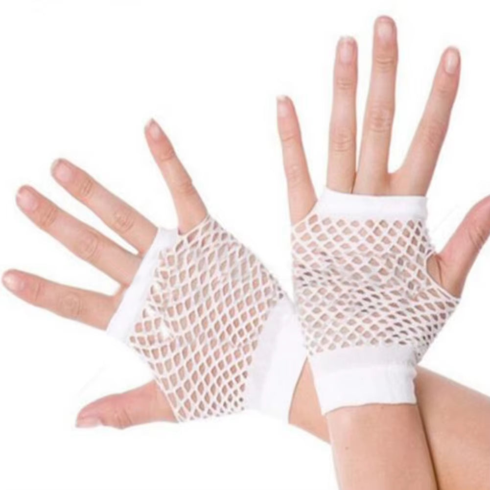 Solid Color High Quality Fingerless Short Fishnet Gloves Fish Net Black Fancy Party Dance Club Nylon Spandex Mesh Short Gloves