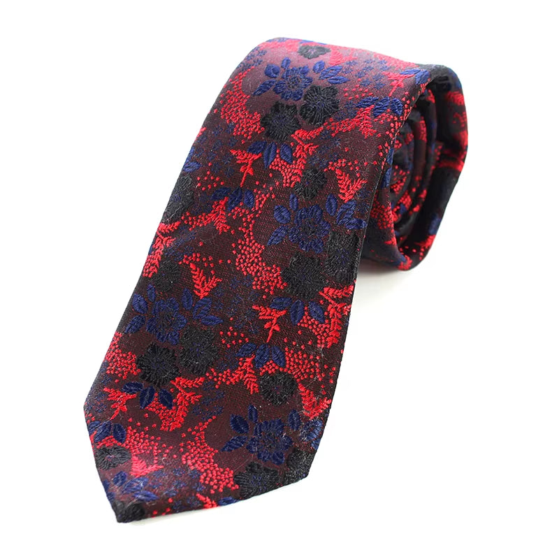 New Designs Classic Silk Men Tie Floral Rose 8Cm Red Jacquard Necktie Gravata Ties for Men Formal Wear Business Wedding