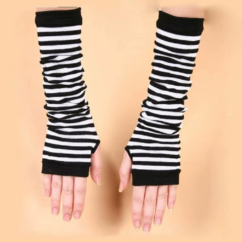 New Fashion Women Lady Striped Elbow Gloves Warmer Knitted Long Fingerless Gloves Elbow Mittens Christmas Accessories Gifts