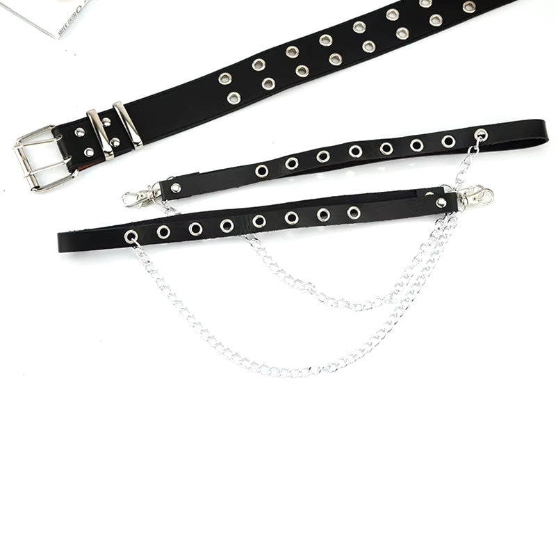 1Pcs Unisex Women Adjustable Chain Belt Punk Hip-Hop Belt with Chain Gothic Leather Waist Belt for Women Female Punk Belt