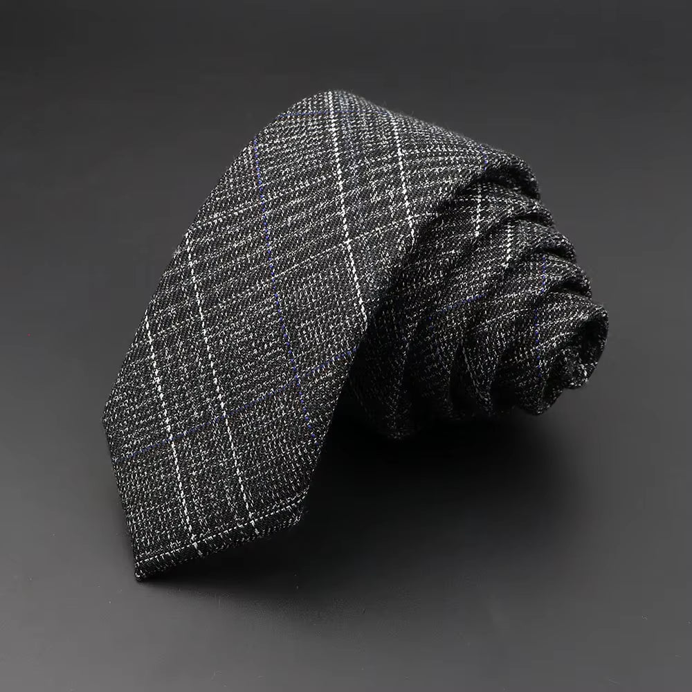 Mens Ties 6Cm Classic Cotton Handmade Skinny Grey Plaid Neckties Striped Narrow Collar Slim Cashmere Casual Tie Accessories Gift