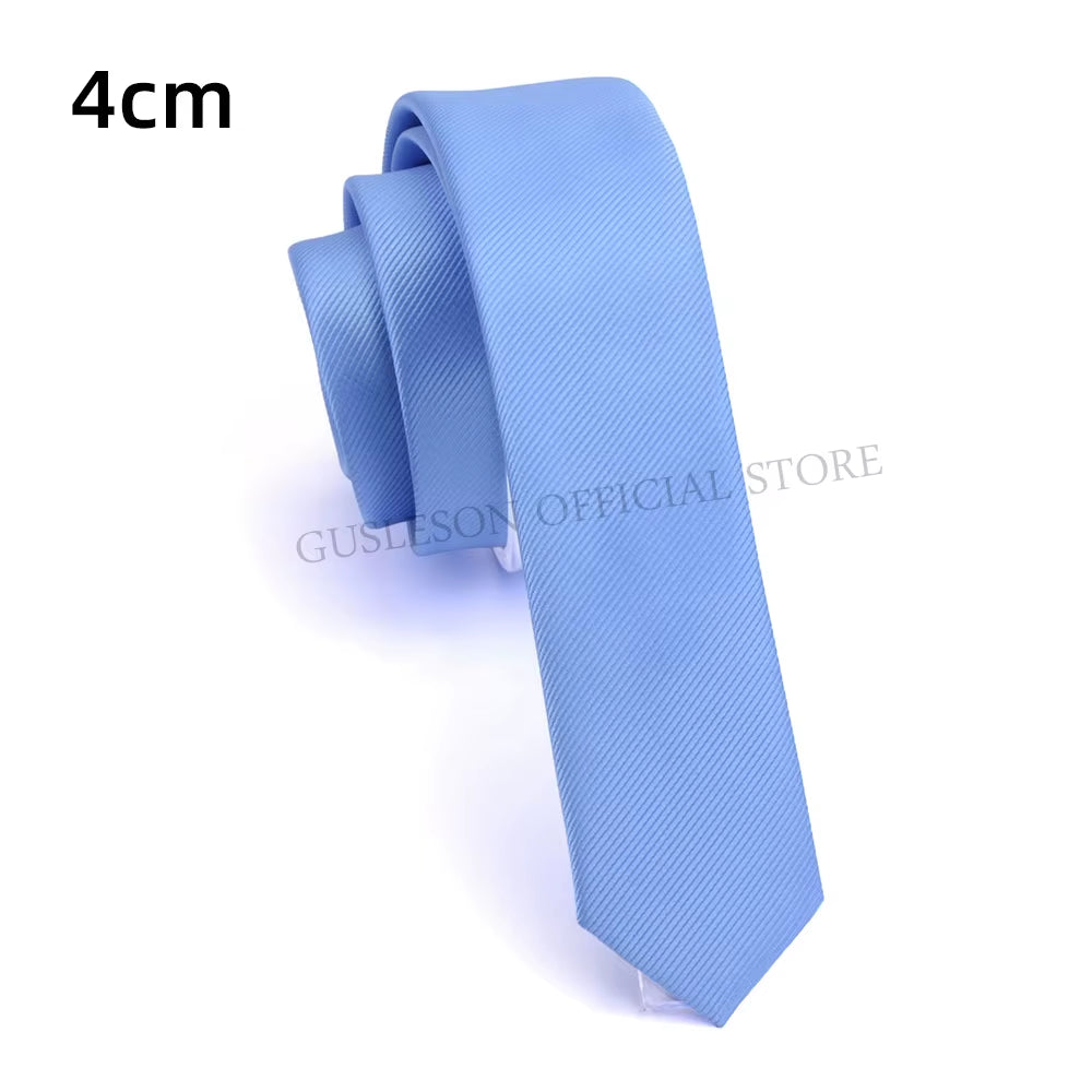 GUSLESON Quality Casual 4Cm Slim Solid Tie Red Yellow Green Ties Handmade Fashion Men Woven Skinny Necktie for Wedding Party