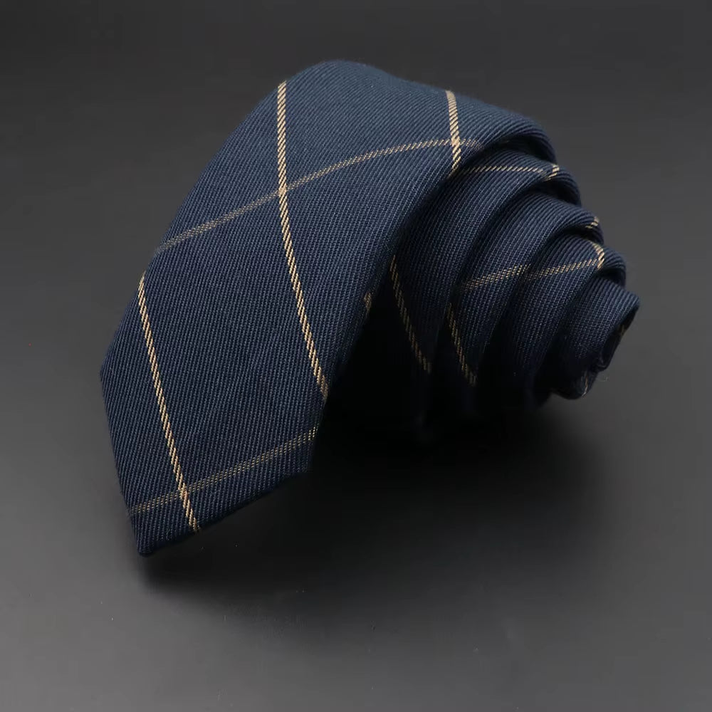 Mens Ties 6Cm Classic Cotton Handmade Skinny Grey Plaid Neckties Striped Narrow Collar Slim Cashmere Casual Tie Accessories Gift