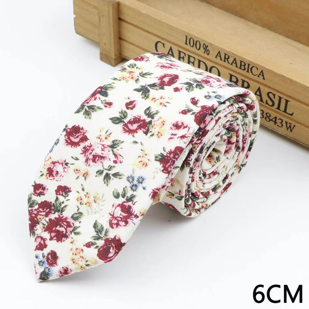 New Floral Print Tie for Men Women Skinny Cotton Neck Tie for Wedding Casual Mens Neckties Suits Collar Neck Ties Gift for Man