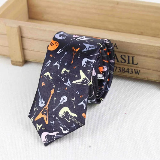 New Style Men'S Fashion Neckties Helloween Festival Christmas Tie Soft Designer Character Necktie Music Score Piano Guitar