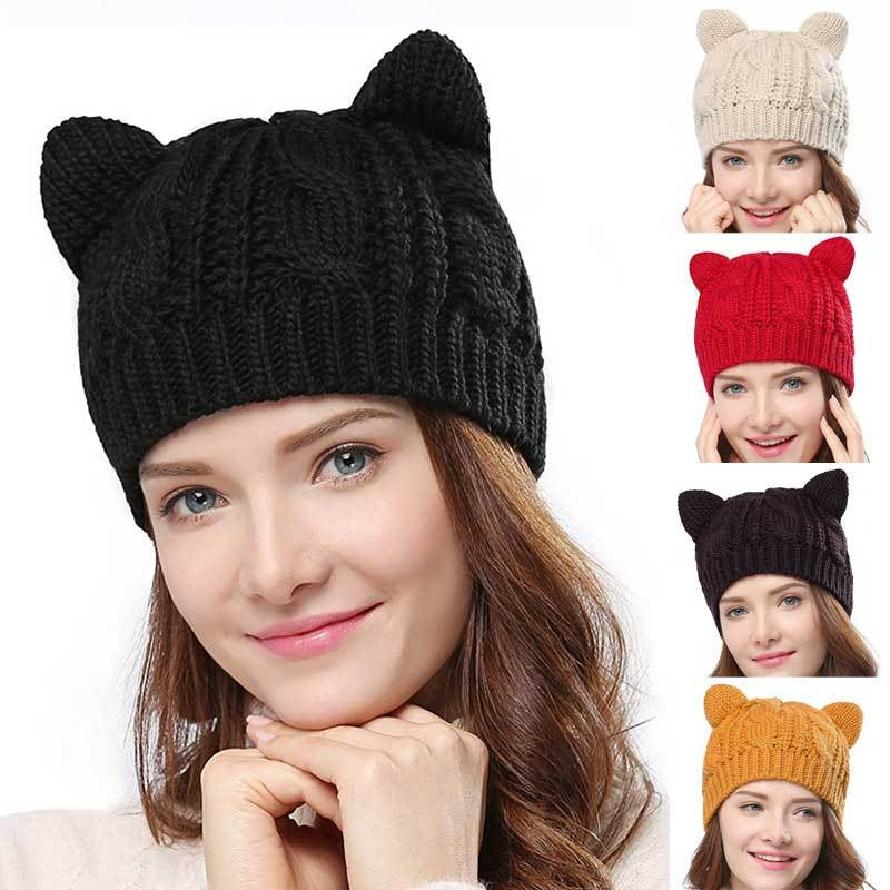 Hand Made 3D Cute Knitted Cat Ear Beanie for Winter