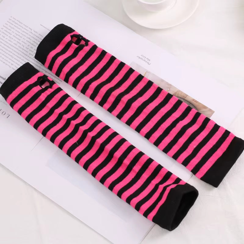 New Fashion Women Lady Striped Elbow Gloves Warmer Knitted Long Fingerless Gloves Elbow Mittens Christmas Accessories Gifts