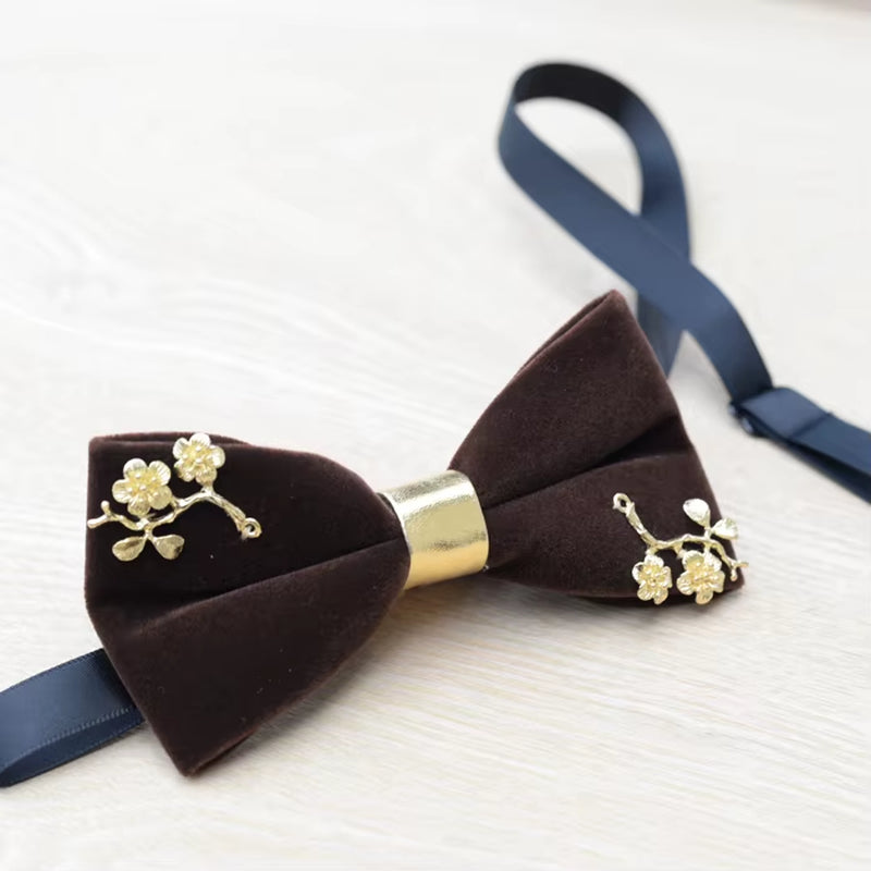 New Fashion Men'S Gold Velvet Bowtie Christmas Metal Decorated Wedding Luxury Bow Ties Trendy Collar Jewelry Gifts for Men