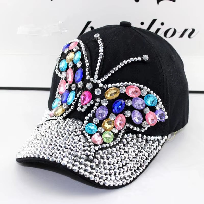 2017 Fall Baseball Cap Women Full Crystal Colorful Big Butterfly Hat Denim Bling Rhinestone Snapback Caps Casquette Summer Hats