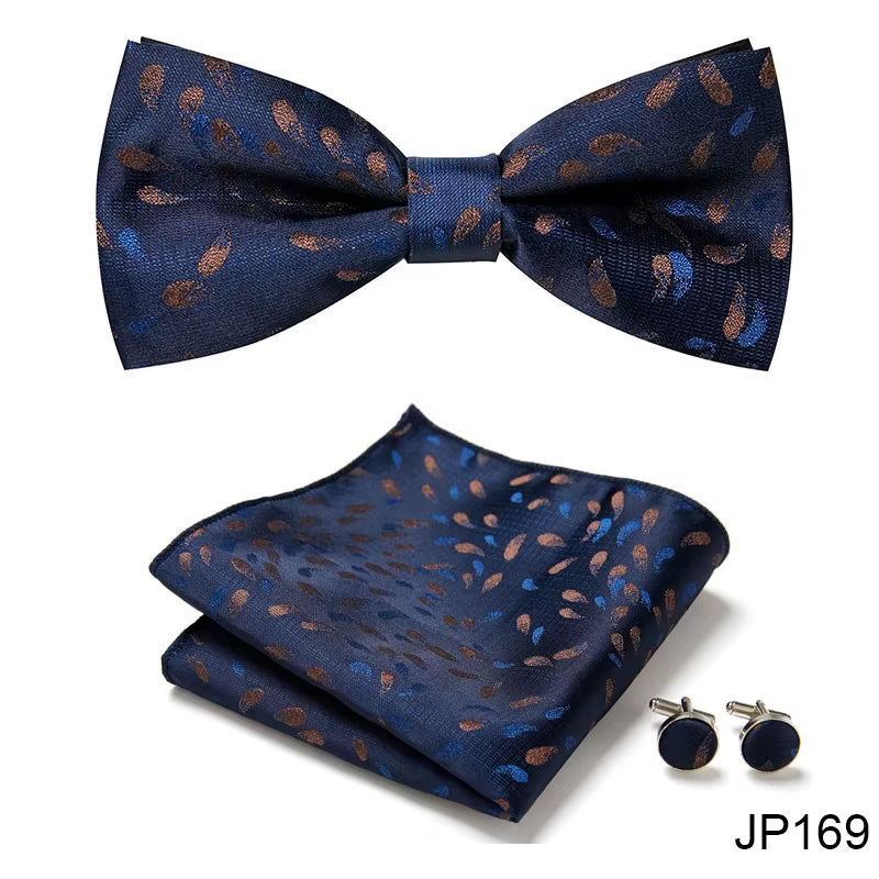 Slim Tie Set Men Bow Tie and Pocket Square Bowtie Necktie Cravate Handkerchief Man Corbatas Hombre Pajarita Fit Wedding