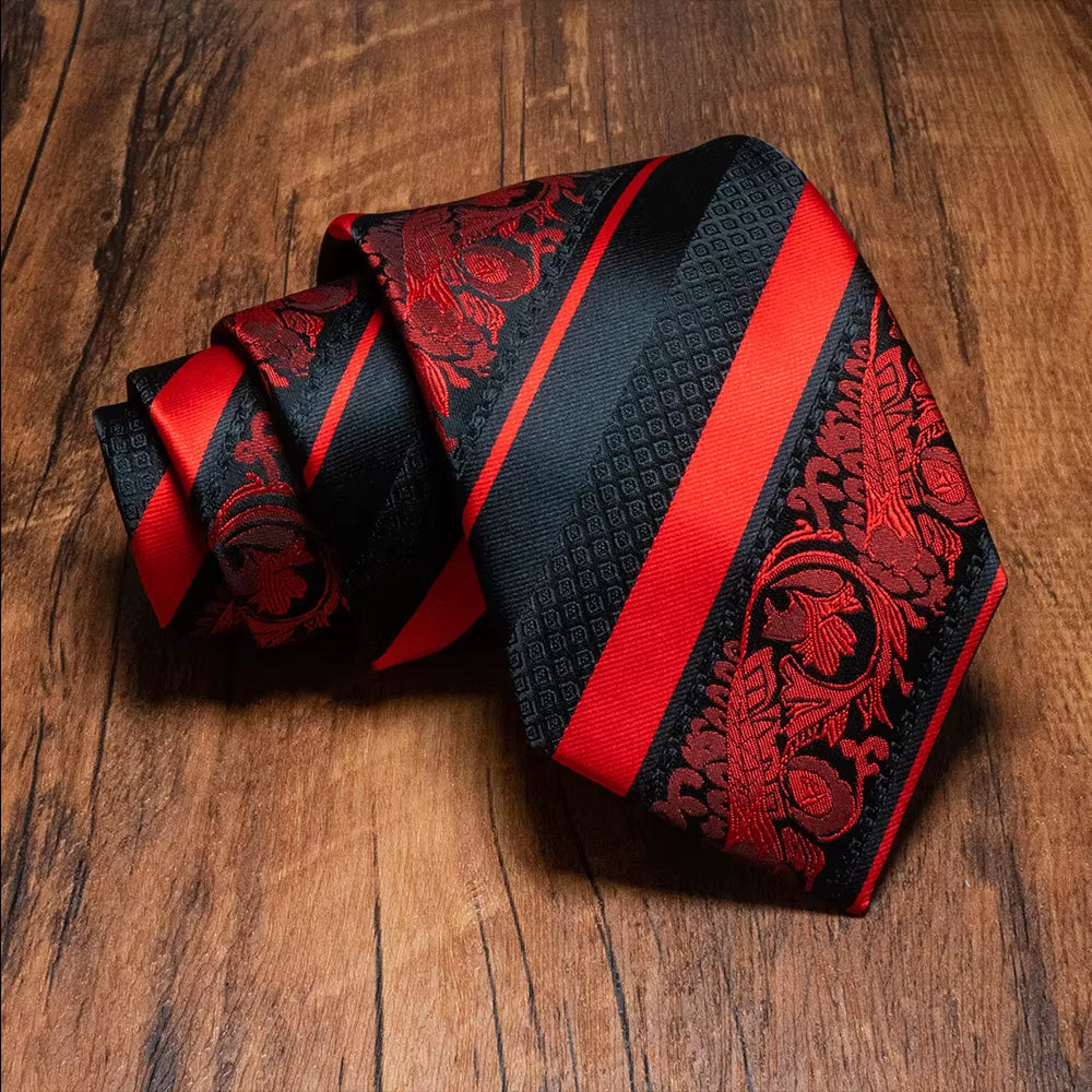 Original Design Classic Mens Floral Striped Necktie 8Cm Silk Ties for Men Red Gravata Wedding Business Accessories