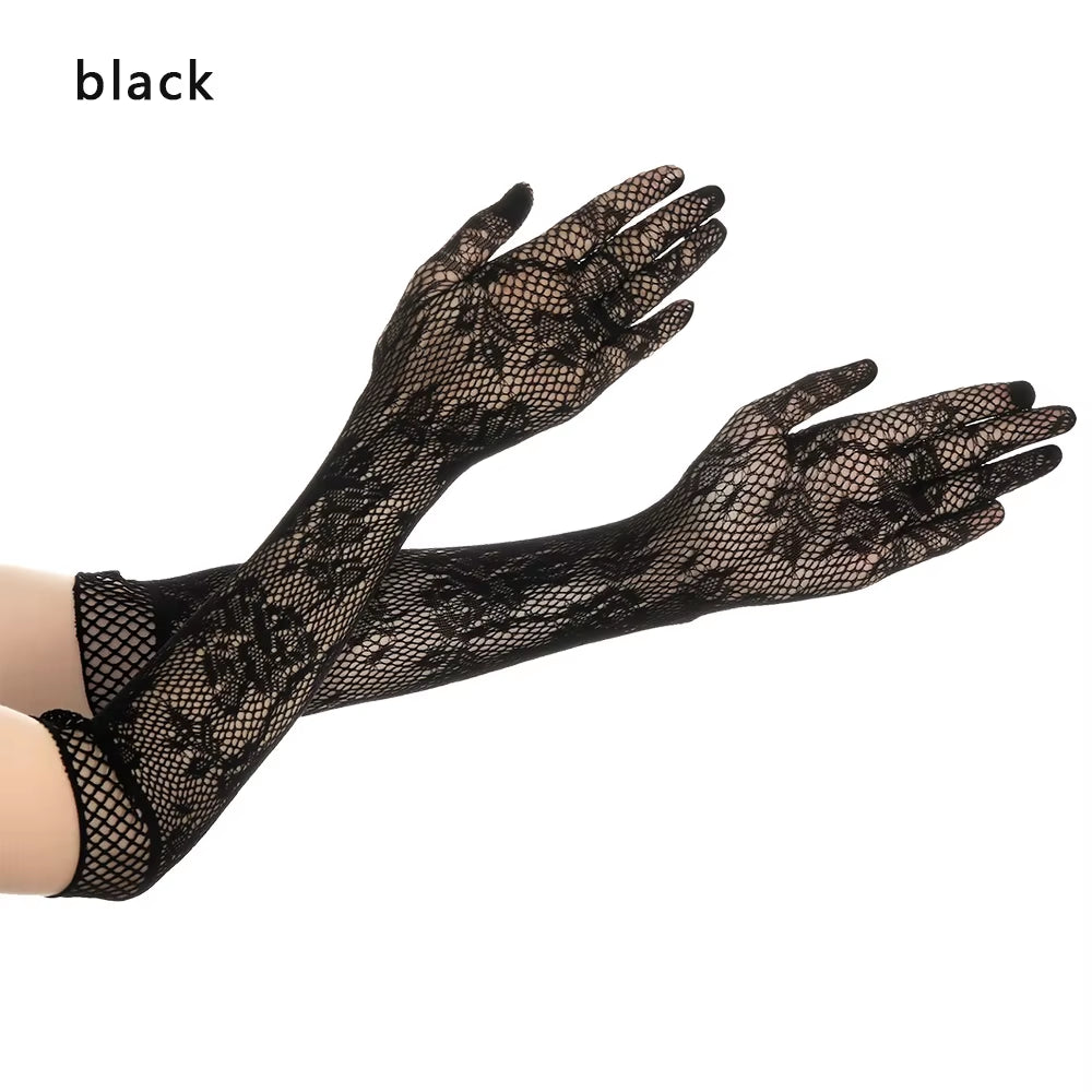 Sexy Gothic Punk Mittens Christmas Halloween Lace Gloves Stretchy Mesh Floral Fancy Dress Halloween Cosplay Wedding Bride Xmas