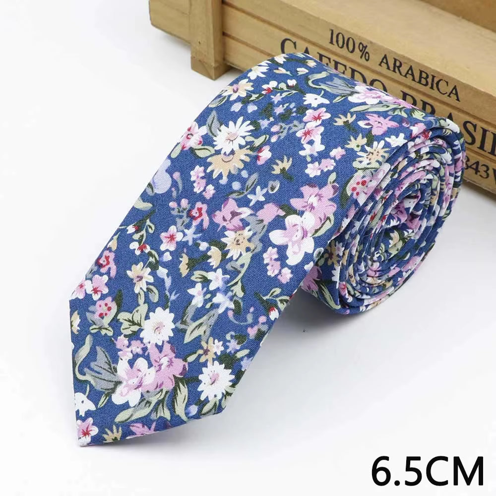 New Floral Print Tie for Men Women Skinny Cotton Neck Tie for Wedding Casual Mens Neckties Suits Collar Neck Ties Gift for Man