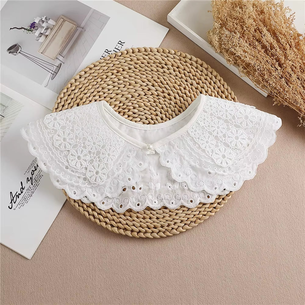 Multifunctional Sunscreen Detachable Doll Fake Collar Shawl Lapel Mesh Embroidery Floral Lace False Collar Clothes Accessory