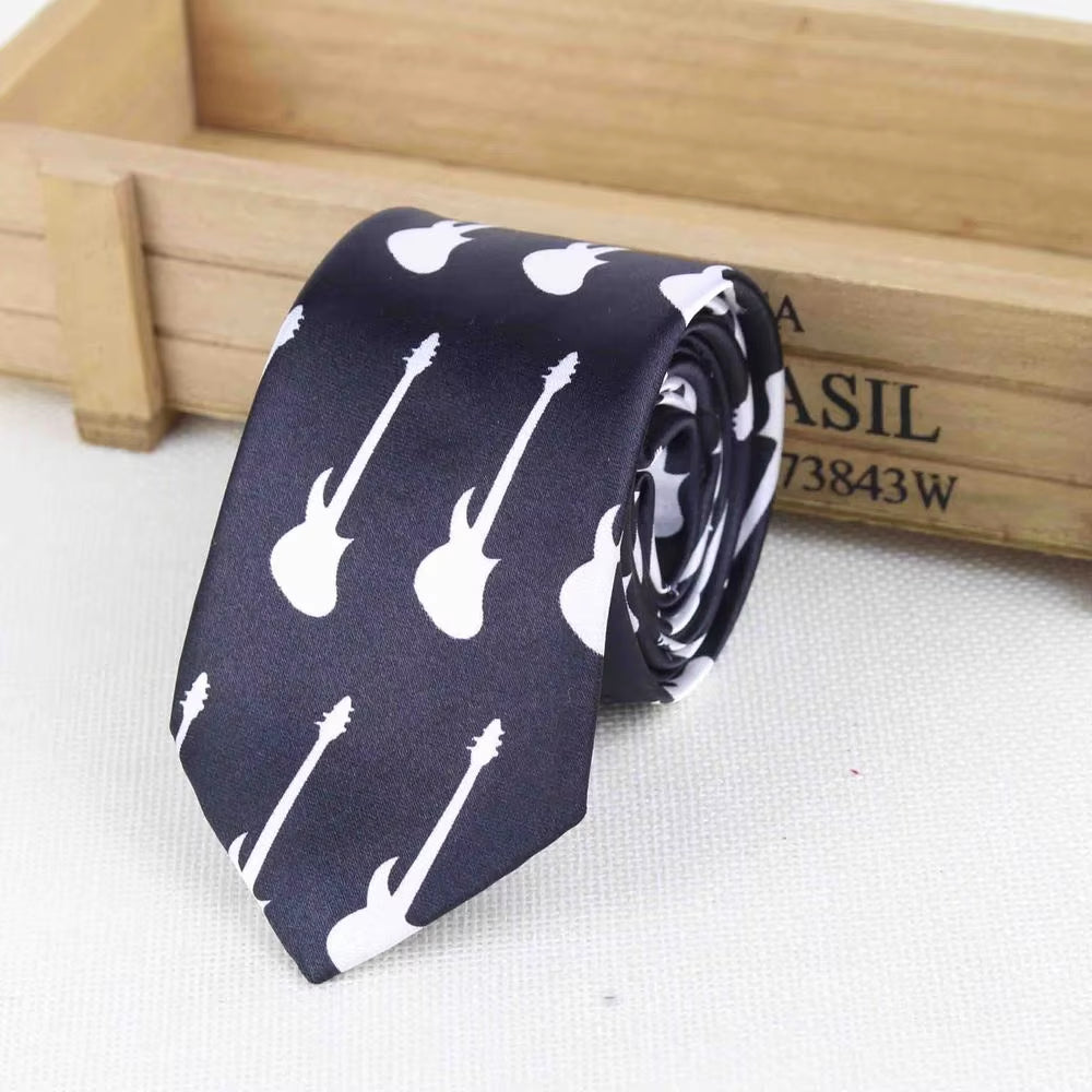 New Style Men'S Fashion Neckties Helloween Festival Christmas Tie Soft Designer Character Necktie Music Score Piano Guitar