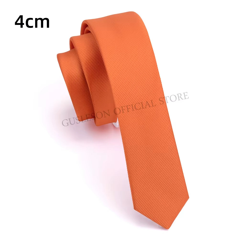 GUSLESON Quality Casual 4Cm Slim Solid Tie Red Yellow Green Ties Handmade Fashion Men Woven Skinny Necktie for Wedding Party