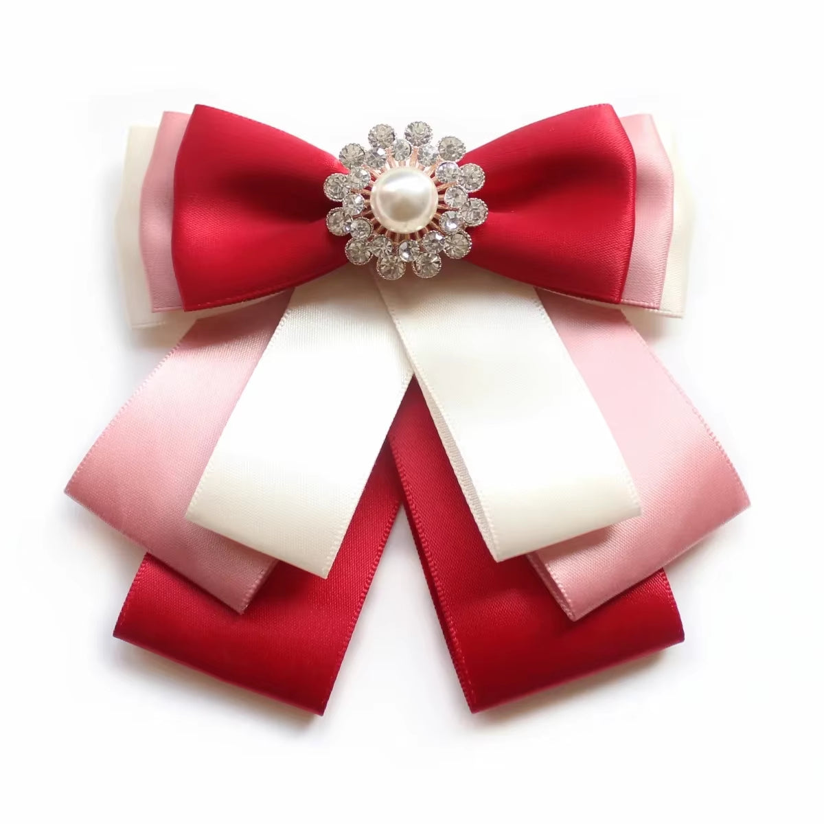 Korean Ribbon Bowknot Brooch Rhinestone Pearl Bow Tie Necktie Pins Shirt Dress Collar Fashion Brooches for Women Accessories