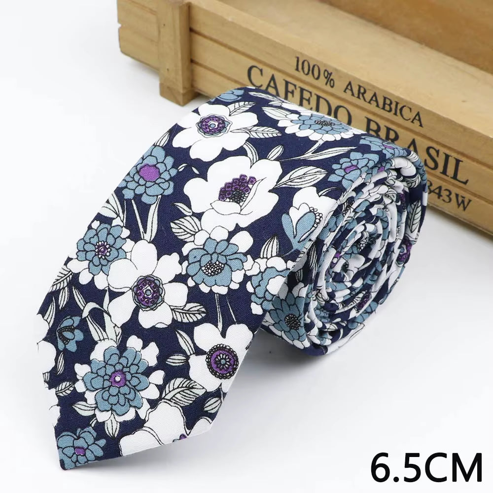 New Floral Print Tie for Men Women Skinny Cotton Neck Tie for Wedding Casual Mens Neckties Suits Collar Neck Ties Gift for Man