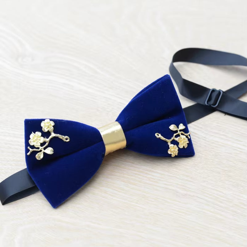 New Fashion Men'S Gold Velvet Bowtie Christmas Metal Decorated Wedding Luxury Bow Ties Trendy Collar Jewelry Gifts for Men