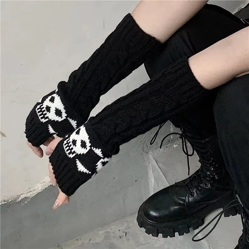 Fashion Women Winter Gloves Wrist Arm Hand Warmer Knitted Long Fingerless Gloves Mitten Stretch Solid Touch Screen Gloves Gothic