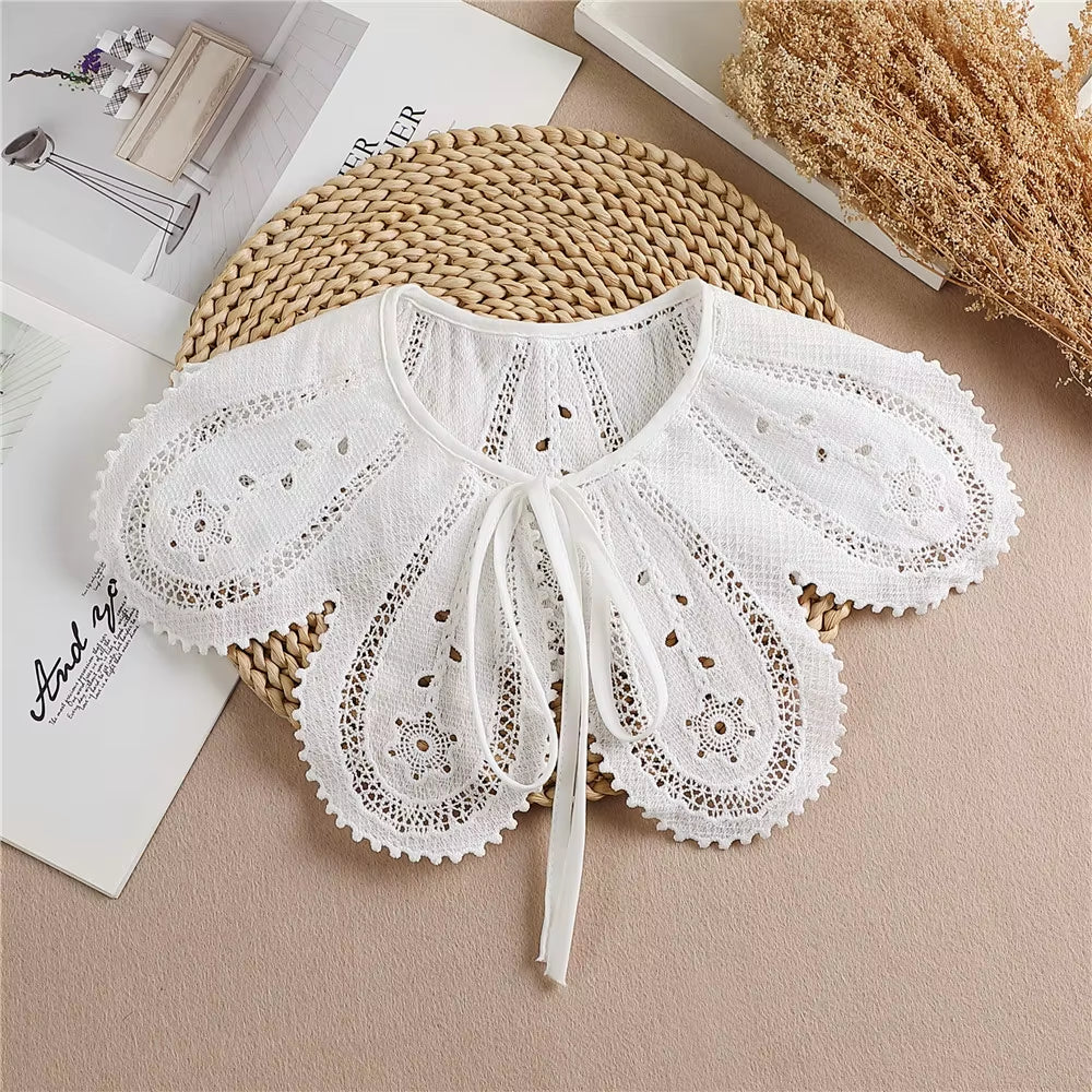 Multifunctional Sunscreen Detachable Doll Fake Collar Shawl Lapel Mesh Embroidery Floral Lace False Collar Clothes Accessory